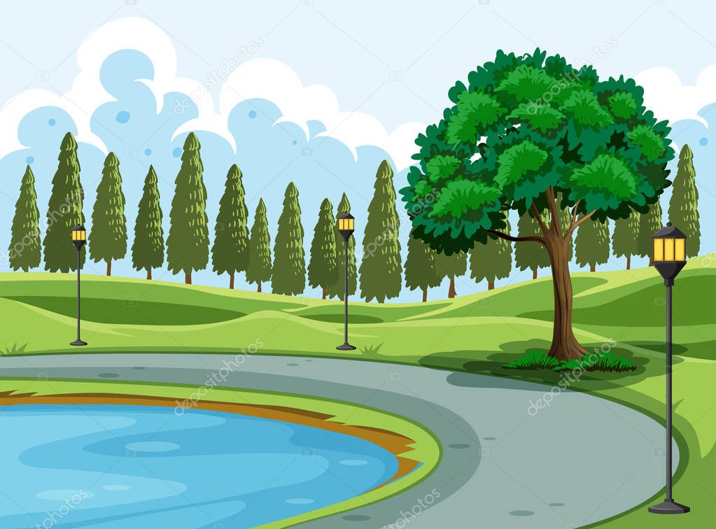 A pond in the park illustration