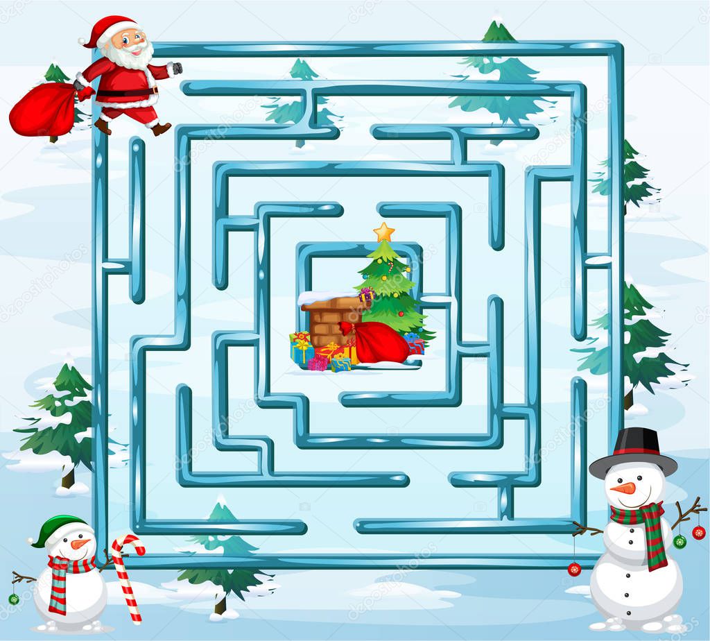Christmas maze game template illustration