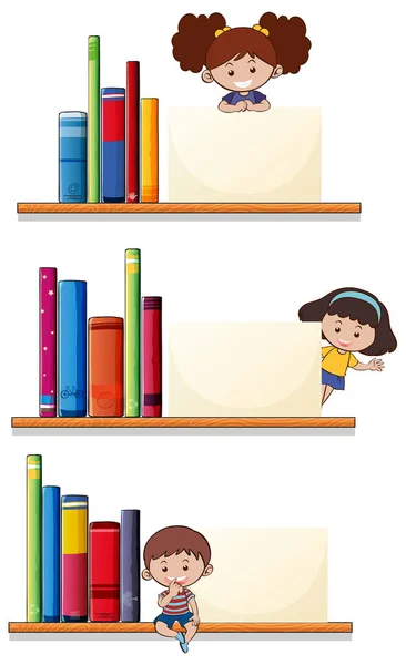 Bambini Piatti Illustrazione Modello Carta Bianca — Vettoriale Stock