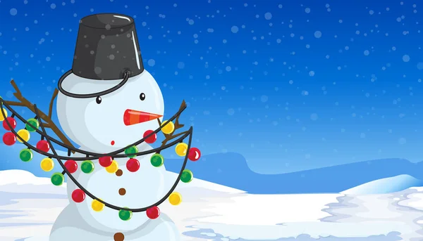 Sneeuwpop Met Kerstmis Lights Scène Illustratie — Stockvector