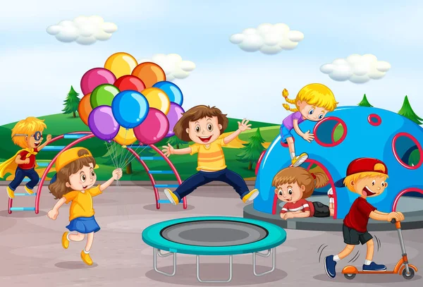 Niños Jugando Parque Infantil Ilustración — Vector de stock