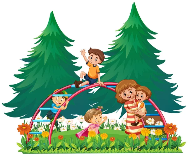 サル用のジャングルジムの図で遊んでいる子供たち — ストックベクタ