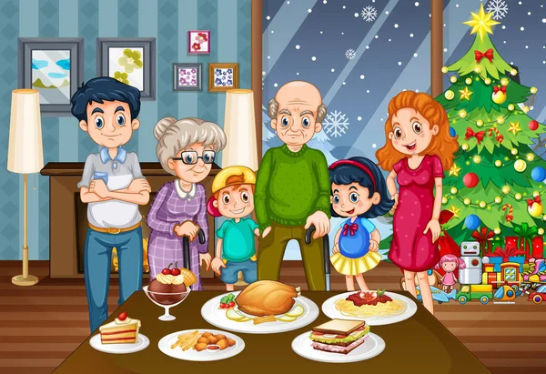 Yemek masası illüstrasyon, büyük bir aile