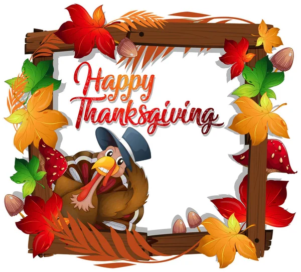 Thanksgiving Kalkoen Houten Frame Illustratie — Stockvector