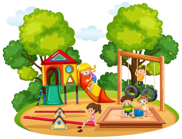 Crianças Brincando Ilustração Parque Infantil — Vetor de Stock