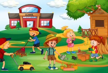 Grup illüstrasyon Bahçe çocuk