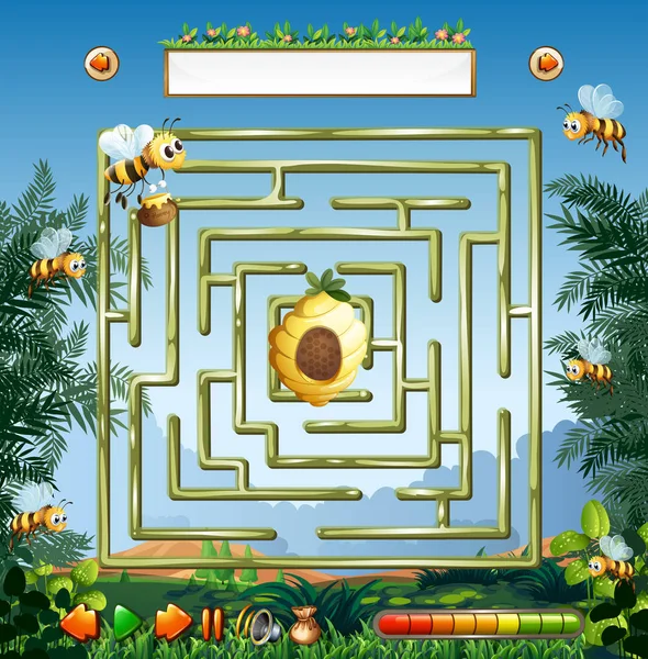 Bee Maze Game Template Illustration — Stock Vector