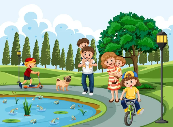 Bir park çizimde egzersiz aile
