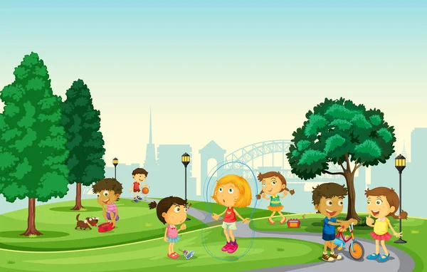 Park Illusztráció Játszó Gyermekek — Stock Vector