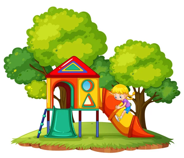 Girl Playing Slide Park Illustration — Stock Vector