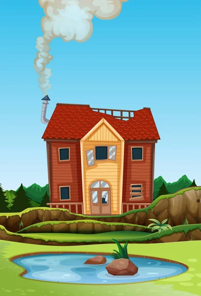 Una Casa Antigua Zona Rural Ilustración — Vector de stock