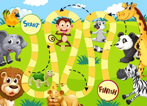 Selva Animal Jogo Tabuleiro Modelo Ilustração —  Vetores de Stock