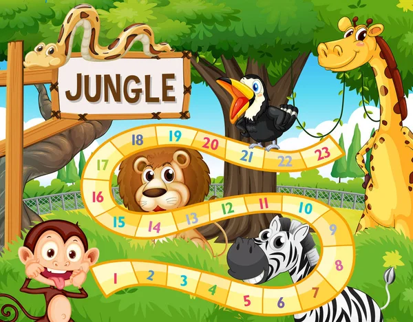 Jungle Dieren Bordspel Sjabloon Illustratie — Stockvector