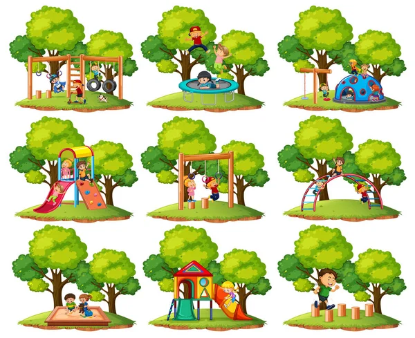 Conjunto Escenas Del Parque Infantil Ilustración — Vector de stock