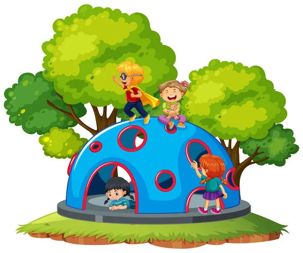 Children Playing Climbing Dome Illustration — Stock Vector