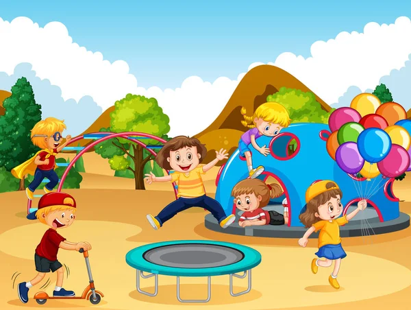 Niños Felices Parque Infantil Ilustración — Vector de stock