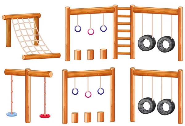 Set Von Spielgeräten Aus Holz Illustration — Stockvektor