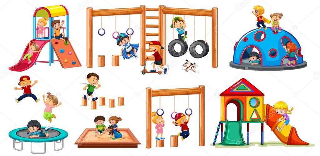 Children on playground equipment  illustration