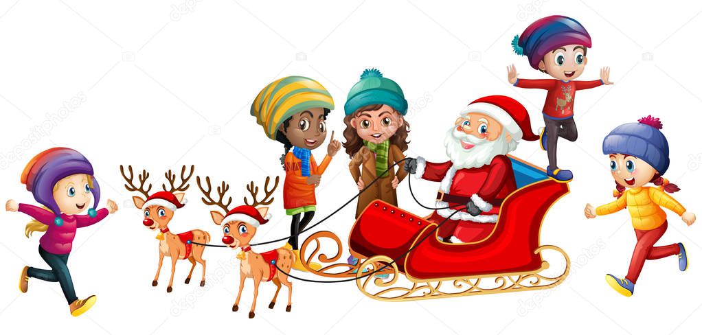 Santa and children on white background illustration