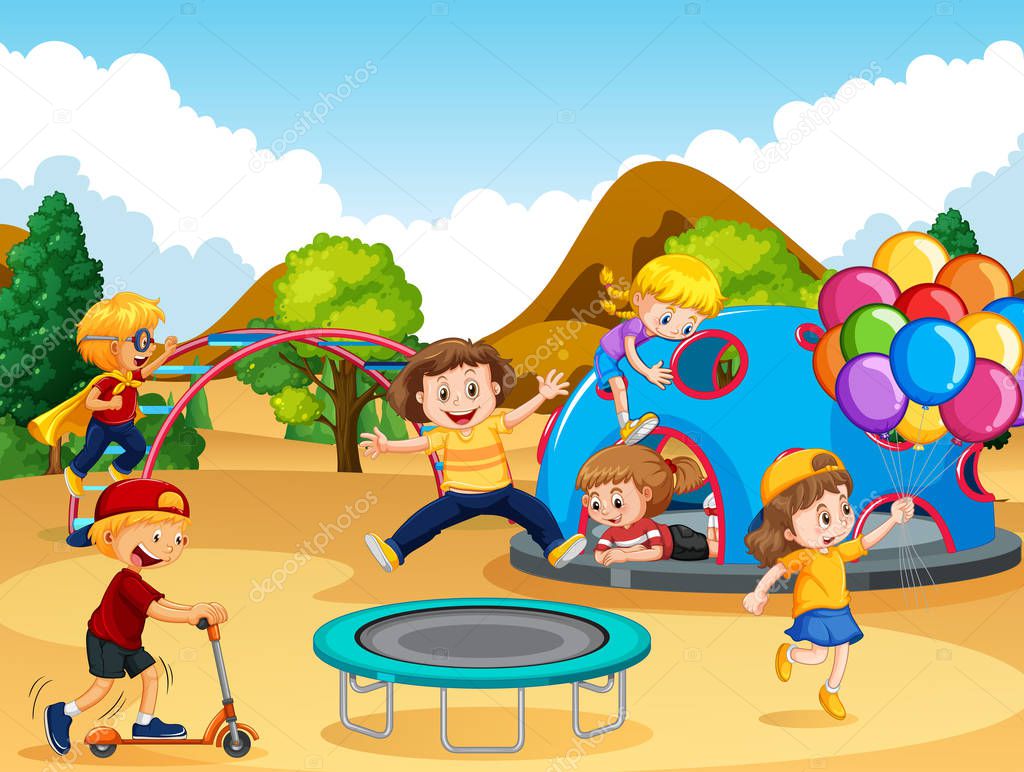 Happy children at playground illustration