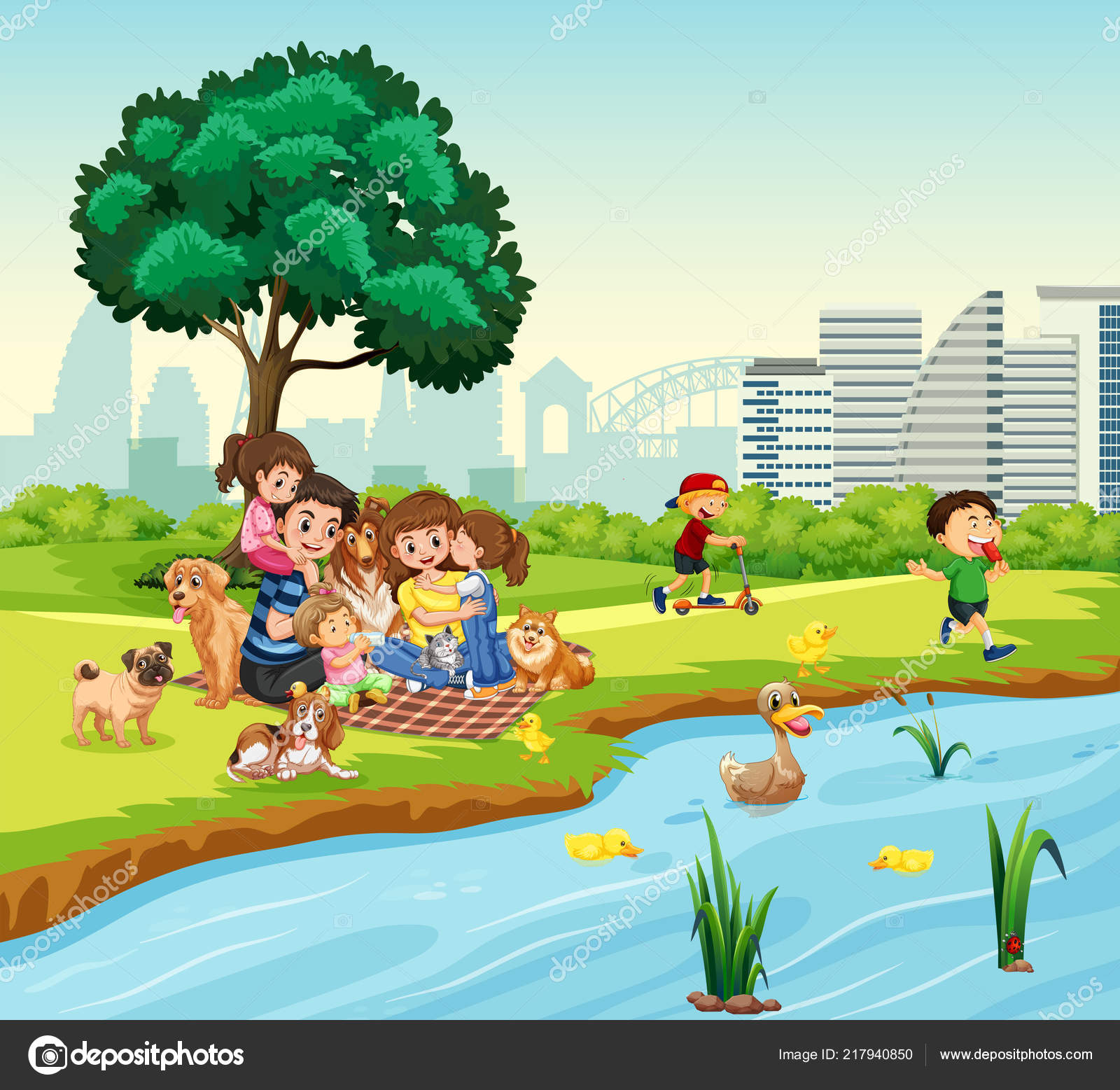 Family Picnic Next Duck Pond Illustration Stock Vector by ©interactimages  217940850, image size:1600x1557