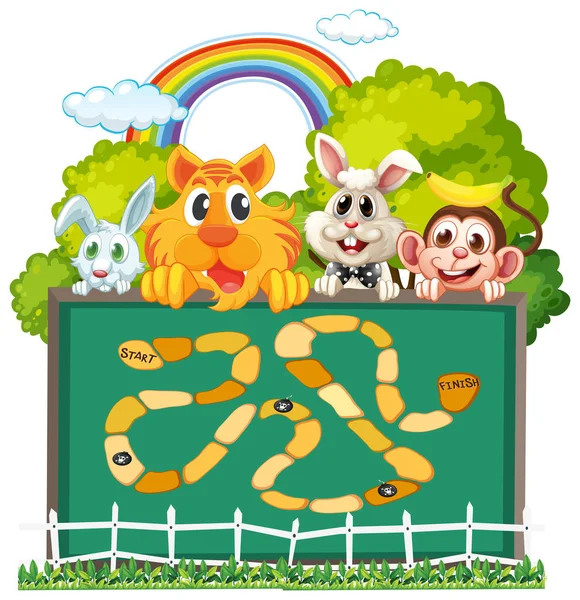 Cute Animals Board Game Template Illustration — Stock Vector