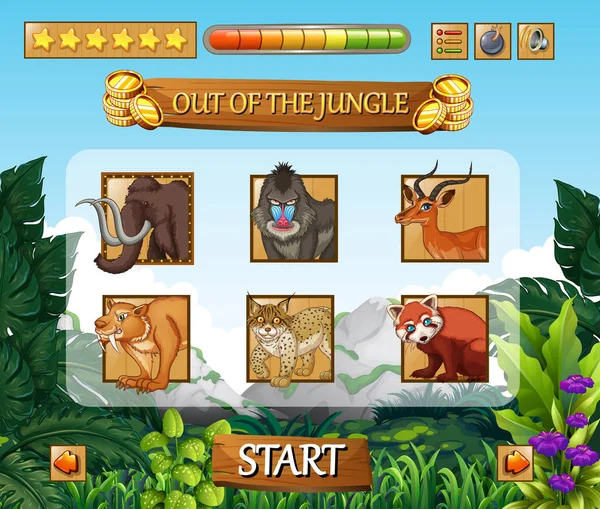 Άγριων Ζώων Ζούγκλα Παιχνίδι Πρότυπο Εικονογράφηση — Διανυσματικό Αρχείο