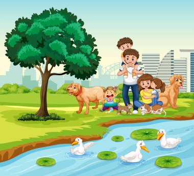 Ailesi ne kadar da park illüstrasyon