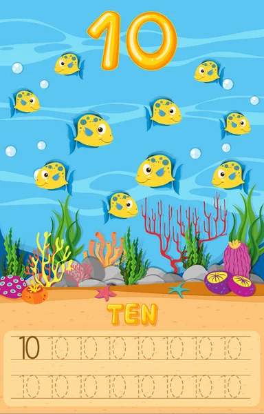 Ten fish underwater worksheet illustration