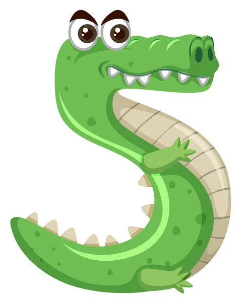 Мультяшний Зелений Крокодил Номер Ять Ілюстрацій — стоковий вектор
