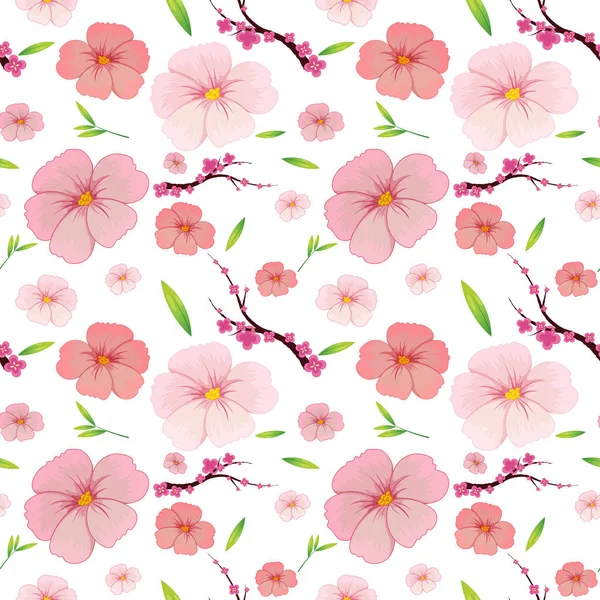 Hibiscus Rosa Sakura Ilustración Fondo Sin Costuras — Archivo Imágenes Vectoriales