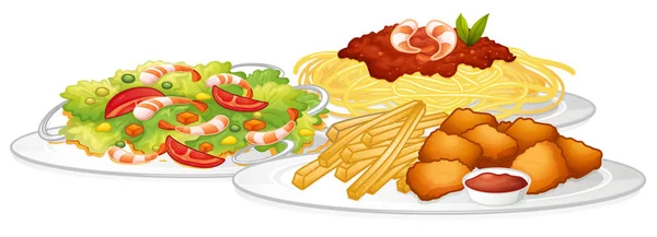 白い背景の図の上に食べ物のセット — ストックベクタ