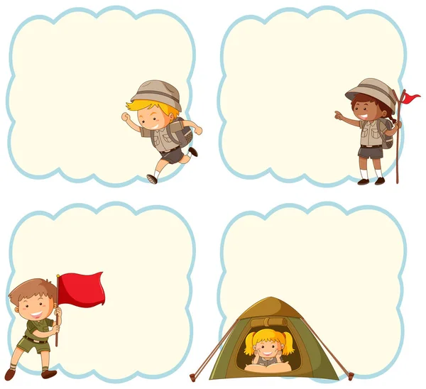 Camping Niños Banner Blanco Ilustración — Vector de stock