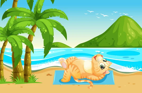一只猫在夏日假期插图 — 图库矢量图片