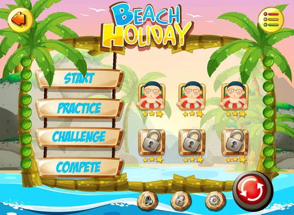 Beach Tatil Oyun Şablon Çizimi — Stok Vektör