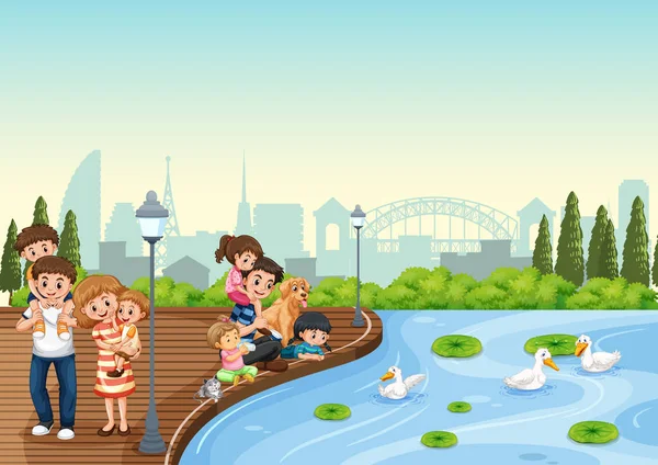 Familie Park Illustration — Stockvektor