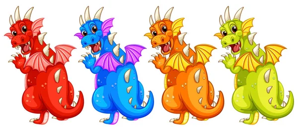 Uppsättning Olika Färg Dragon Illustration — Stock vektor