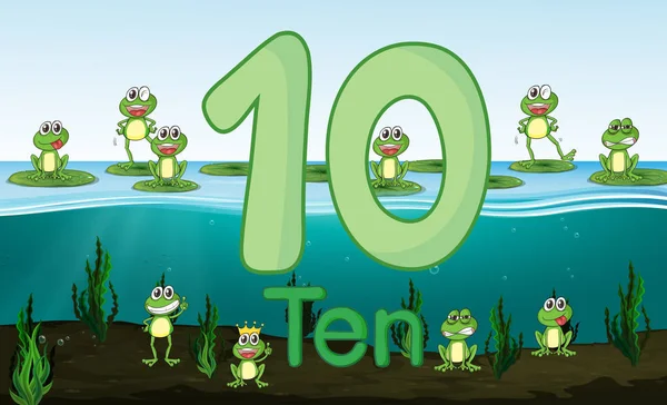 十青蛙在池塘例证 — 图库矢量图片
