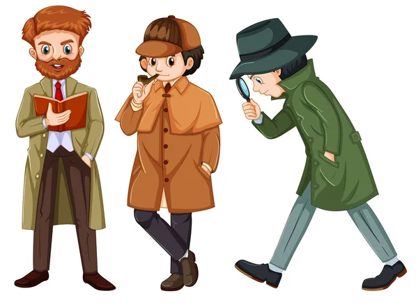 Set Illustrazione Personaggio Detective — Vettoriale Stock