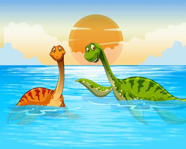 Dinosaur swimming in the ocean illustration