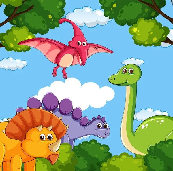 Une Bande Dessinée Dinosaures Illustration — Image vectorielle
