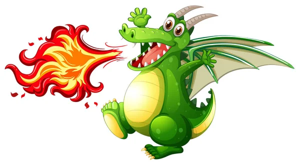 Une Illustration Feu Dragon Vert — Image vectorielle