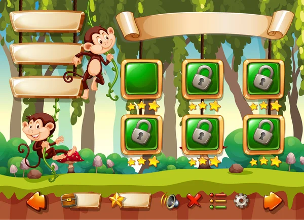 Jungle Monkey Game Template Illustration — Stock Vector