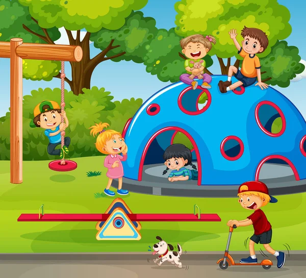 Kinder Spielen Auf Spielplatz Illustration — Stockvektor