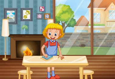 Mutlu kadın temizlik ev illüstrasyon