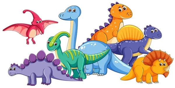 Skupina Roztomilý Dinosaurus Ilustrace — Stockový vektor