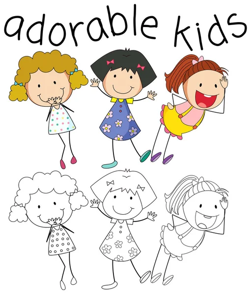 Ομάδα Της Doodle Κορίτσια Εικόνα — Διανυσματικό Αρχείο