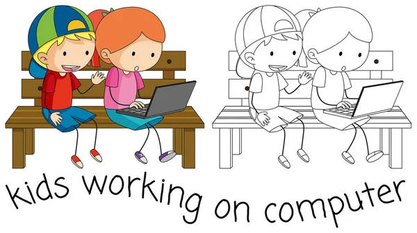Dzieci Doodle Działa Ilustracja Komputer — Wektor stockowy