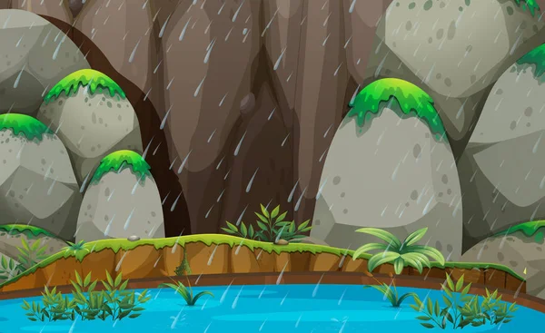 Natureza Paisagem Chuva Cena Ilustração — Vetor de Stock