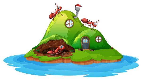 Ant Colline Maison Sur Fond Blanc Illustration — Image vectorielle